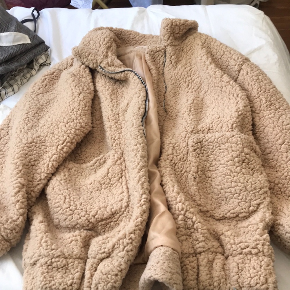 tan teddy bear jacket size small